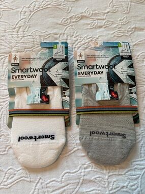 Smartwool Everyday Merino No-Show Socks - White & Gray (2 Pack) size m nwt